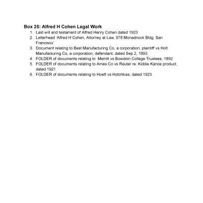 25. Alfred H Cohen: Legal Work