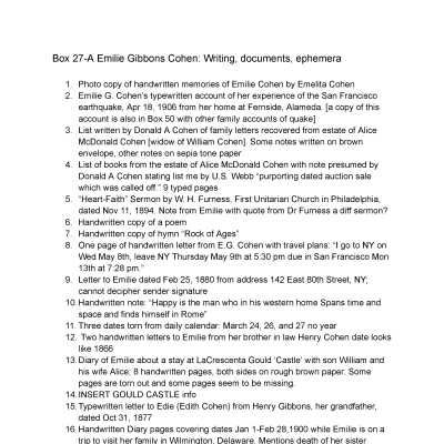 27-A. Emilie G Cohen: Documents, Writing, Ephemera