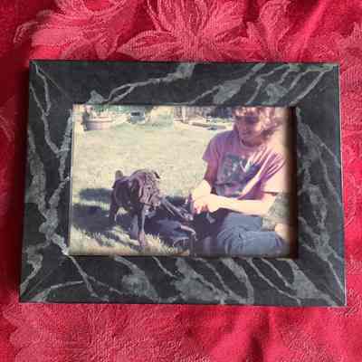 Framed Photograph of a Girl and a Puppy