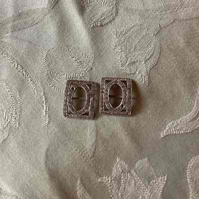 Square Shaped Silver and Diamond Brooches Matching Set