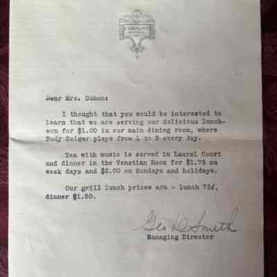 Letter from Fairmont Hotel
