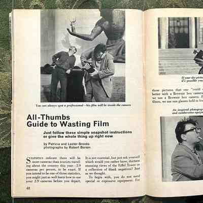 Pages 48-49: Humorous text and images of photographer using film camera badly