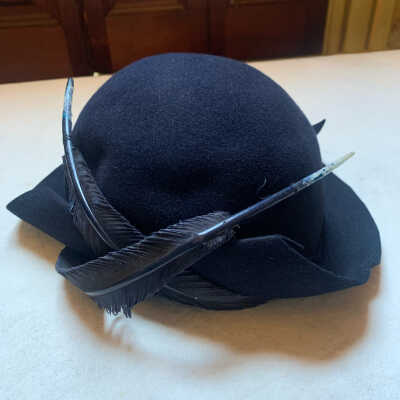 Blue Felt Hat w Two Feathers Rene Germaine