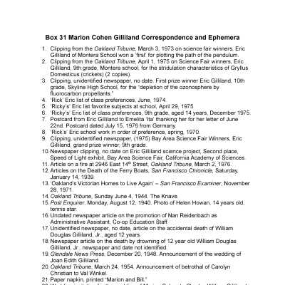 31. Marion Cohen Gilliland: Correspondence and Ephemera