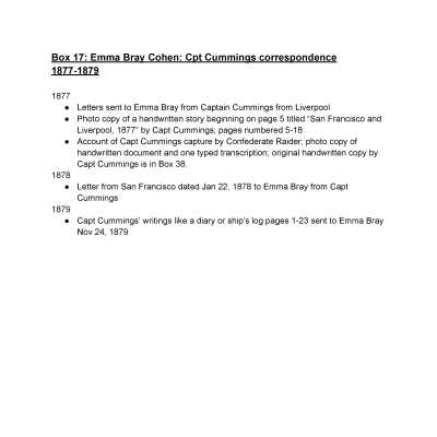17. Emma B. Cohen: Correspondence with Capt Cummings 1877-1882