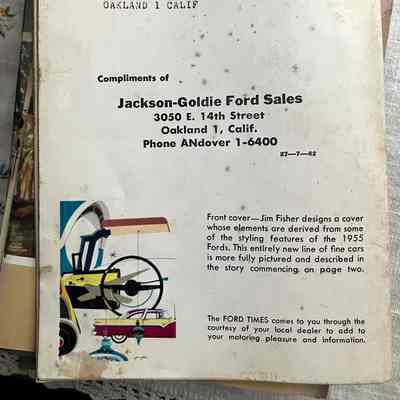 Rear cover: Front cover- Jim Fisher designs a cover whose elements are derived from some of the styling features of the 1955 Fords.This entirely new line of fine cars is more fully pictured and described in the story commencing on page two.