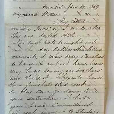 Emilie G Cohen letter to son William re: improving study habits p 1/2: Dated 17 Jan 1869 when William was attending University Mound College in San Francisco