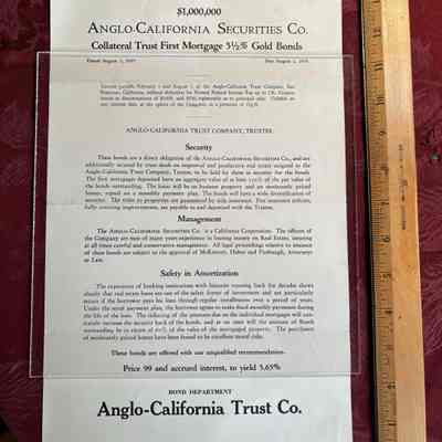 Bond Information from the Anglo-California Trust Co.