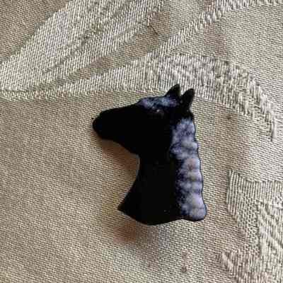 Black and White Enamel Horse Head Brooch