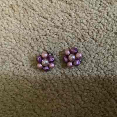 Pair of Purple Cluster Clip on Earrings