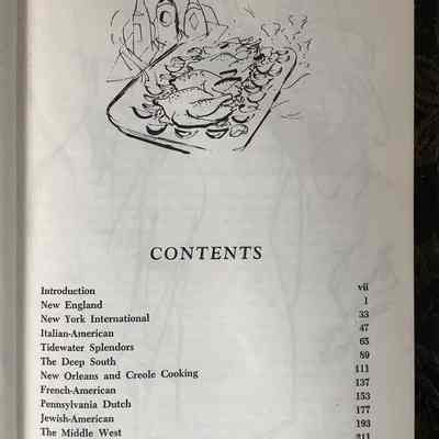 Table of contents: Introduction
New England
New York International
Italian-American
Tidewater Splendors
The Deep South
New Orleans and Creole Cooking
French-American
Pennsylvania Dutch
Jewish-American
The Middle West
The Far West and Southwest
Mexican-American
Oriental-American
Index