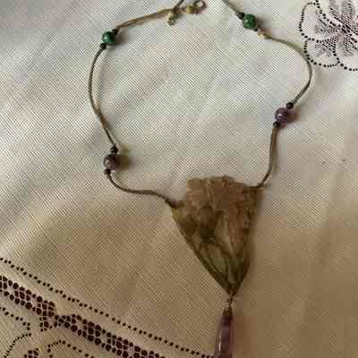 Art Nouveau Stained Horn Pendant Necklace
