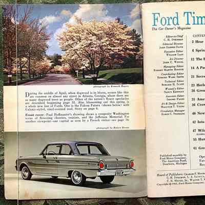 Front flyleaf, index: Left upper: Photo of dogwood trees in bloom lining a street
Left lower: Silver car
"During the middle of April, when dogwood is in bloom, scenes like this are common on almost any street in Atlanta, Georgia..."