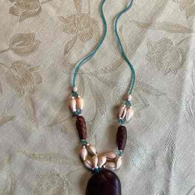 Blue bead and shell necklace