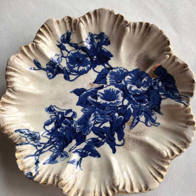 Plate- Blue on Cream w/Gold Trim
