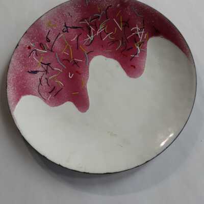 Copper plate- enamel glaze - pink and white