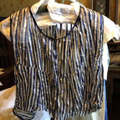 Blouse top silk blue white stripes