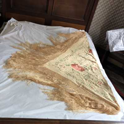 Embroidered Tan Shawl