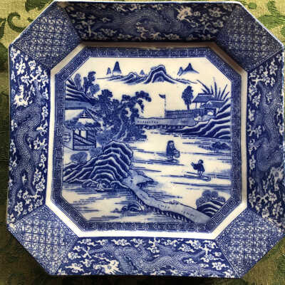 Serving dish - blue on white background