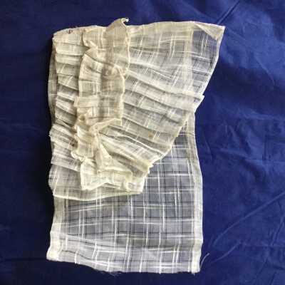 Partial ivory plaid organza shoulder sash (?) With pleated ruffles attached