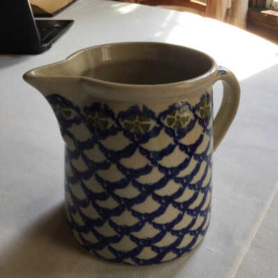 Tan Vase with blue design