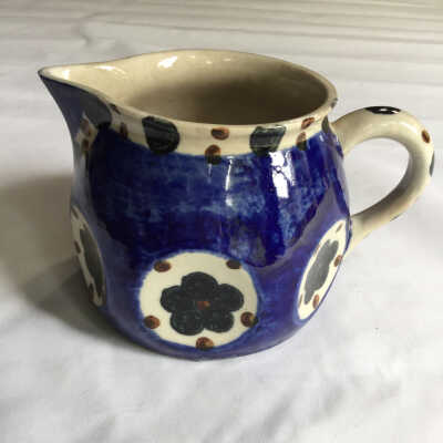 Blue Pitcher- Black Flowers