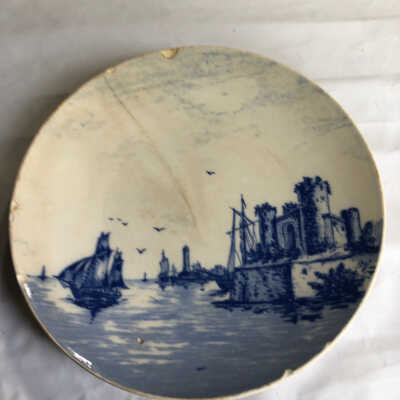 Hanging Plate - Blue on Cream
