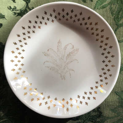 Dish - cream w/ gold patterns