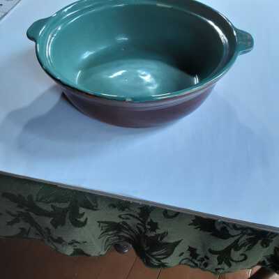 Casserole dish - aqua interior/brown exterior
