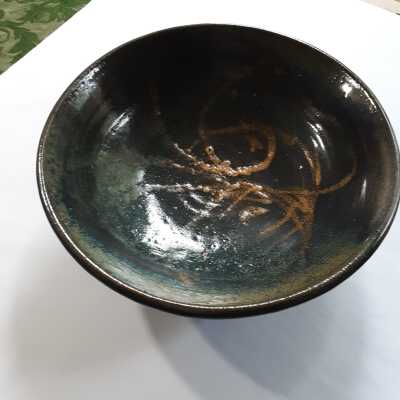 Bowl- dark green with pattern