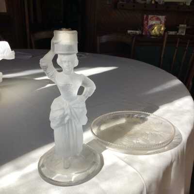 Glass dish female stand fern plate in top broken