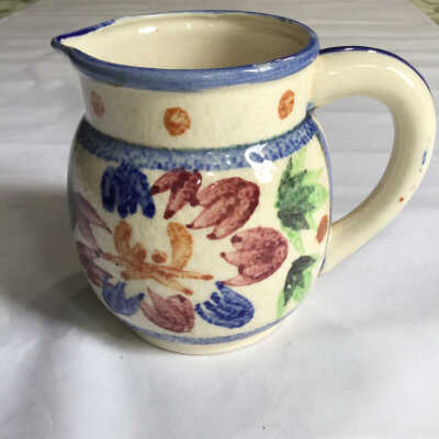 Pitcher - Flowers on Cream ( Blue Rim)