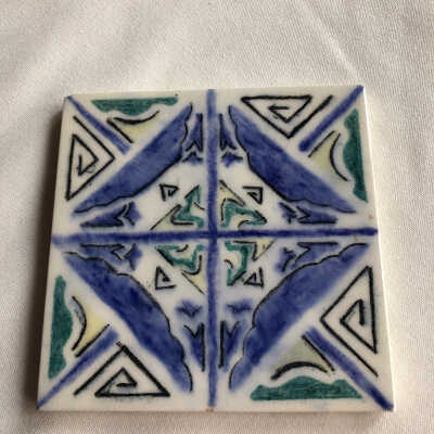 Small Blue/Green on White Tile