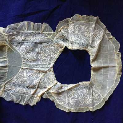Collar yoke ivory embroidered voile cutwork and net