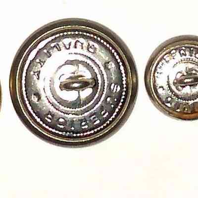 Erie R.R. Uniform Buttons - back.: The image displays four circular button backs in gold and silver, arranged in descending size order.