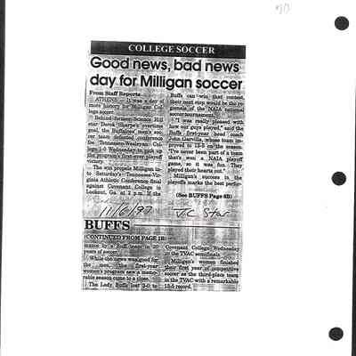 1995-1997 Chester School Album Page 73 Good news, bad news today for Milligan soccer - 11/6/97 JC Star: 1995-1997 Chester School Album Page 73 Good news, bad news today for Milligan soccer - 11/6/97 JC Star