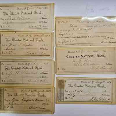 Chester National Bank Checks from 1883, 1893, 1896, 1898