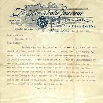 Household Journal letter to Mrs. Conkling