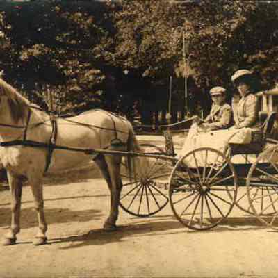 Lady and boy in carriage
