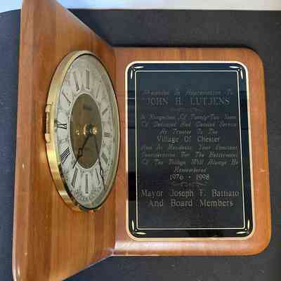 John H. Lutjens Presentation Clock from Village of Chester Board