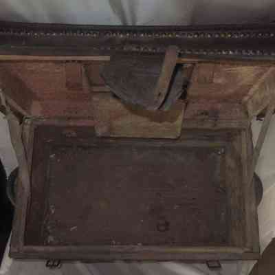 Thaddeus Seely Leather Covered Travel Trunk - Interior from above, lids open.
