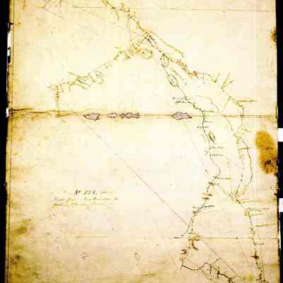 Roads from New Windsor to Goshen, Florida, Chester, +c. No 128, (2nd): Military topographic map. Covers the townships of New Windsor, Cornwall and Montgomery in Orange County, New York. Also shows position of troops; also buildings and owners' names, landforms and streams. Date probably 1782, based on presence of a label for the Hasbrouck house at Newburgh, which was Washington's HQ from April of that year. In pencil on recto: "No 128".
