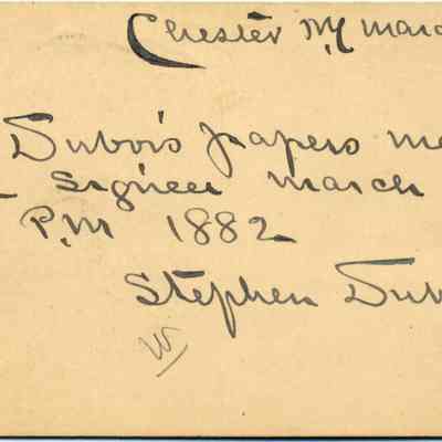 Stephen Dubois post card to Eugene Hunter