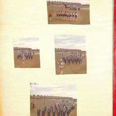 11	4 photos of Band marching on grass field