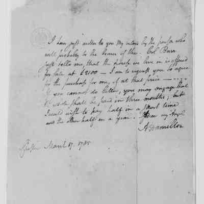 Alexander Hamilton Papers: General Correspondence, Letter To His Wife Elizabeth Schuyler Hamilton
