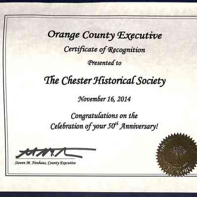 50th Anniversary Certificate from Orange County Executive