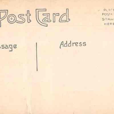 Address side of the "St Columba's Rectory, Sister's residence, Church & School" postcard: The image shows a vintage blank postcard featuring sections for a message and an address.