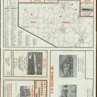 Your Community Shopper's Guide & Map of Towns of Goshen, Chester & Warwick verso: The image shows a detailed map of Warwick, New York, with advertisements for local businesses around the edges