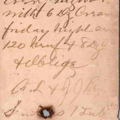 C.H. Green Order postcard 188?-02-03 A. L. & J. J. Reynold recto: 188?-02-03 A. L. & J. J. Reynold order details for Neufchatel & cream cheese.