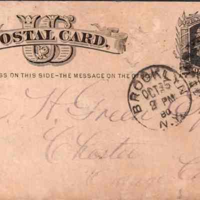 C.H. Green Order postcard 1880-10-05 verso: C.H. Green Order postcard 1880-10-05 Neufchatel cheese order card.